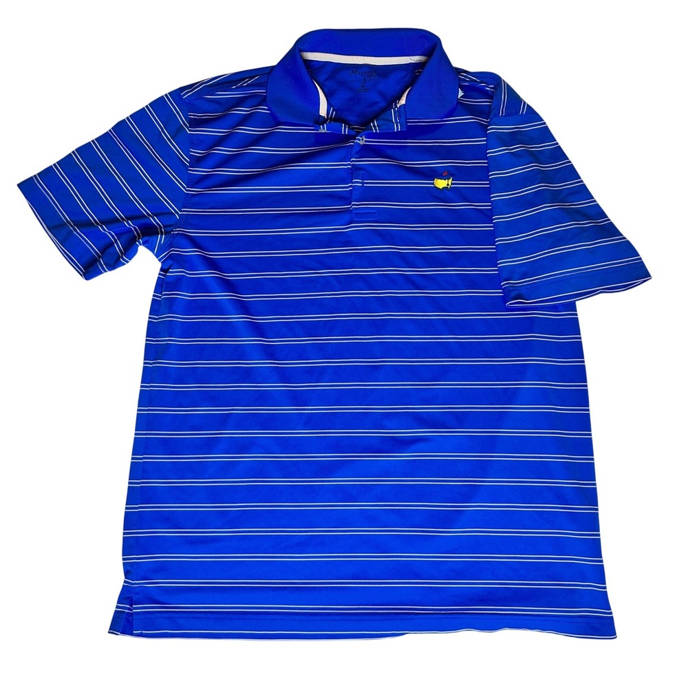 Masters Tech Polo Shirt‎ Men's Medium Blue White Stripe Golf Augusta National